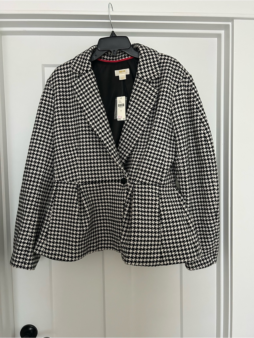 Anthropologie Maeve Black & White Houndstooth Pelum Blazer Jacket NWT
